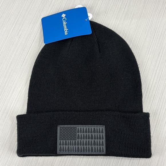 Columbia Other - Columbia Tree Flag Cuffed Beanie Black/Black Winter Cap One Size NEW